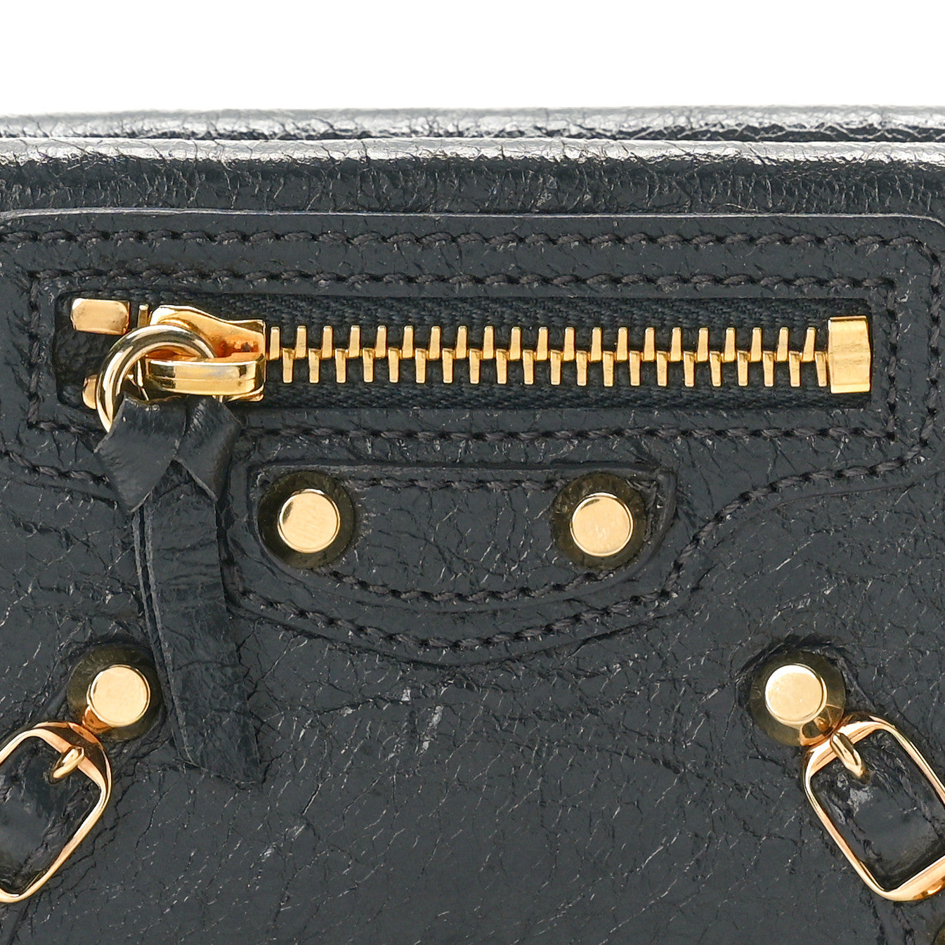 Agneau Arena Classic Gold Hardware Mini Wallet Gris Fossile