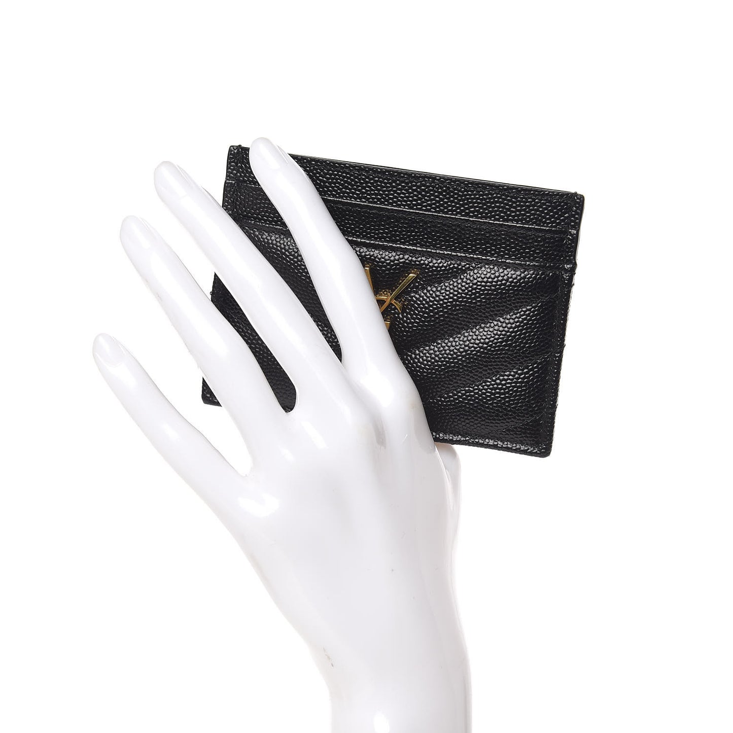 Grain De Poudre Matelasse Chevron Monogram Credit Card Case Black
