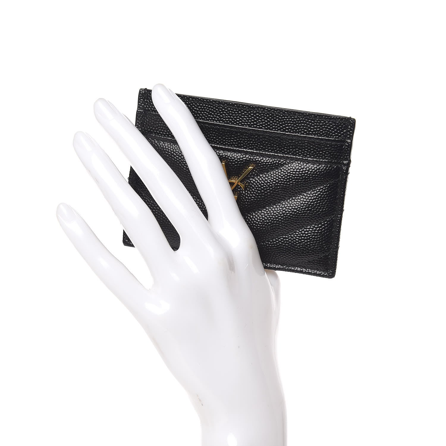Saint Laurent Grain De Poudre Matelasse Chevron Monogram Credit Card Case Black 2 of 8