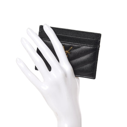 Saint Laurent Grain De Poudre Matelasse Chevron Monogram Credit Card Case Black 2 of 8