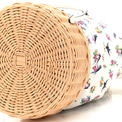 Prada Wicker Canvas Floral Print Bucket Bag White Multicolor 11 of 11