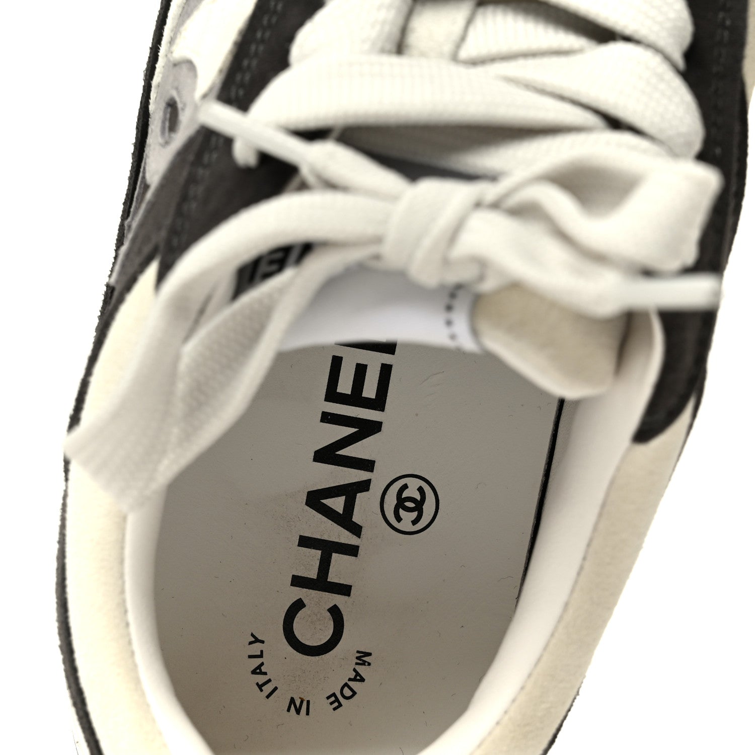 Chanel Suede Kidskin Womens CC Sneakers 37.5 Black White 7 of 11