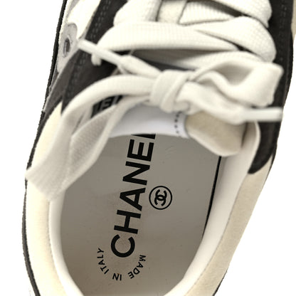 Chanel Suede Kidskin Womens CC Sneakers 37.5 Black White 7 of 11