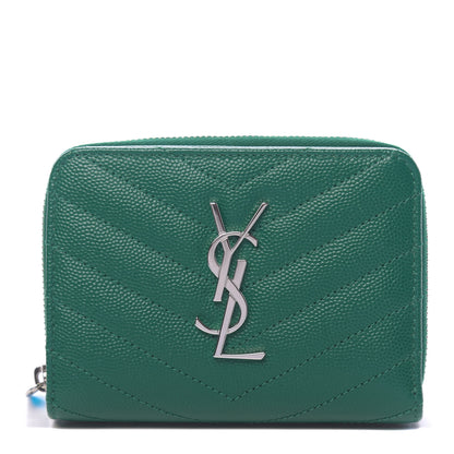 Saint Laurent Grain De Poudre Matelasse Compact Zip Around Wallet Malachite Green 1 of 8