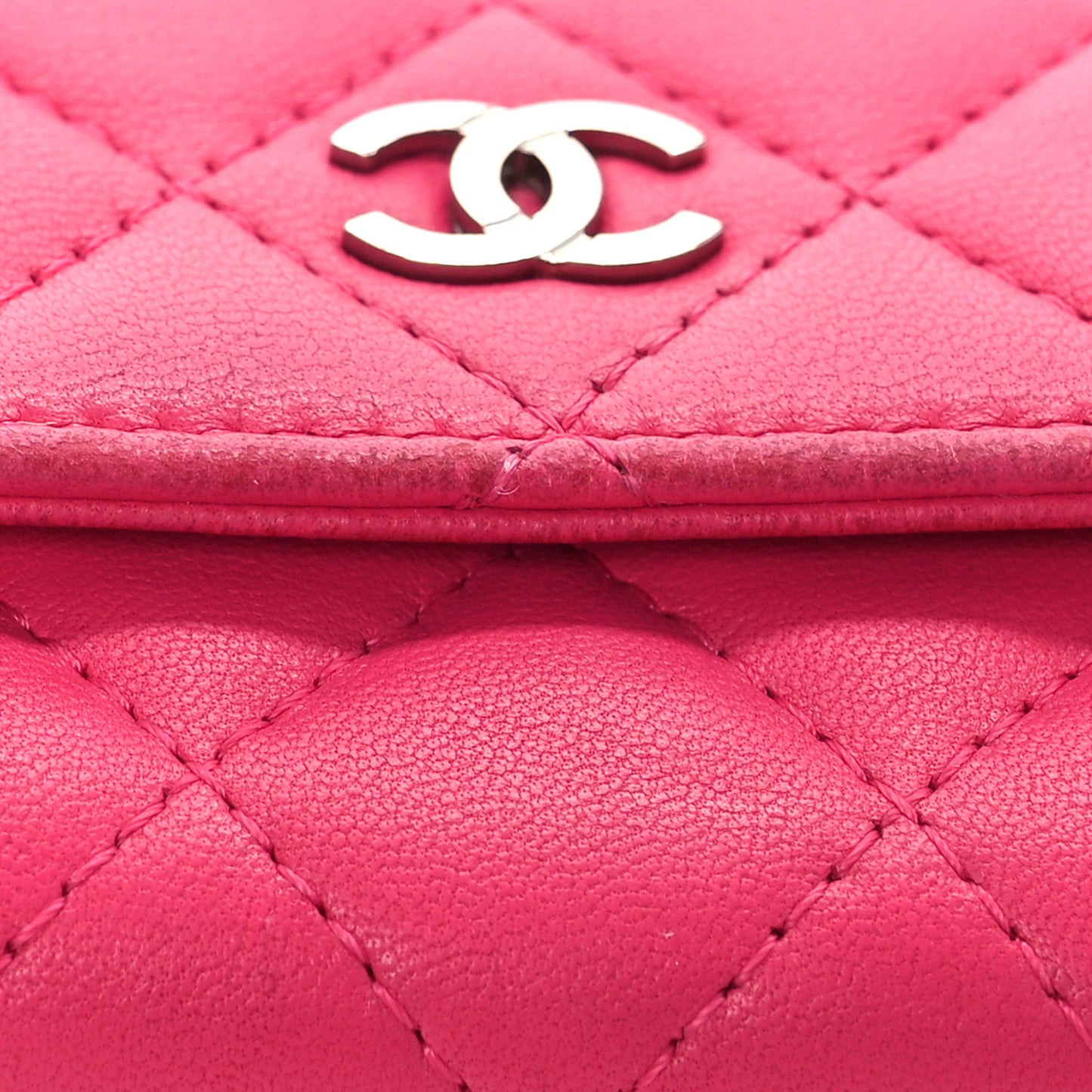 Lambskin Quilted Flap Card Holder Dark Pink