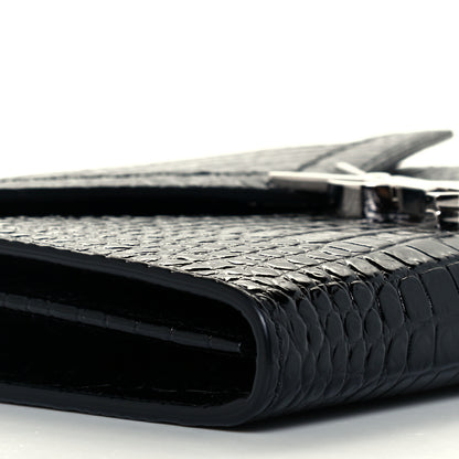 Saint Laurent Patent Calfskin Crocodile Embossed Monogram Cassandra Chain Wallet Black 9 of 11