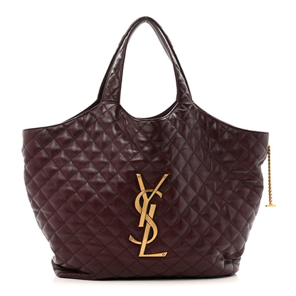 Saint Laurent Lambskin Quilted Maxi Icare Shopping Tote Hot Wine 1 of 12