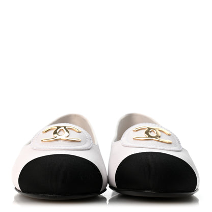 Chanel Calfskin Grosgrain Cap Toe CC Moccasin Loafers 37 White Black 3 of 10