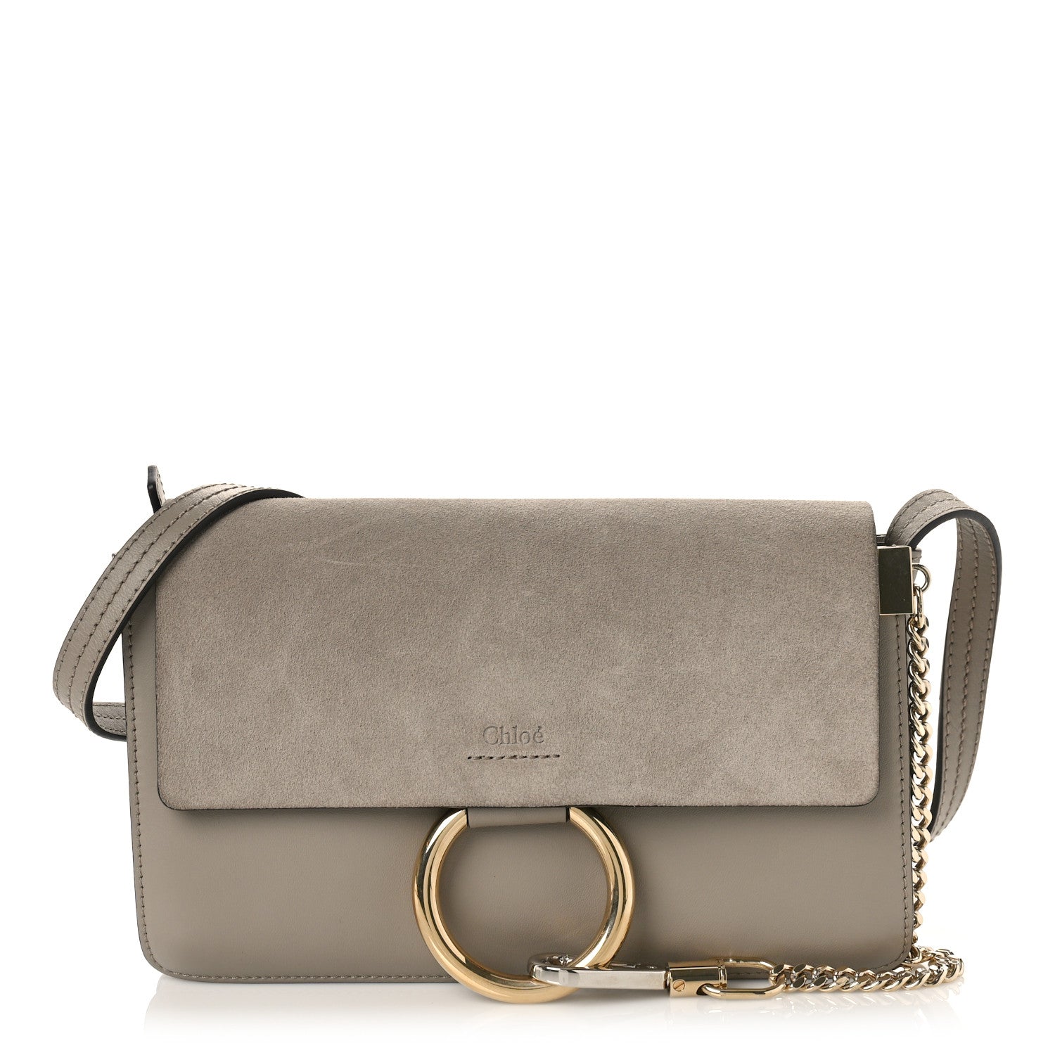 Chloe Suede Calfskin Small Faye Shoulder Bag Motty Grey 1 of 9
