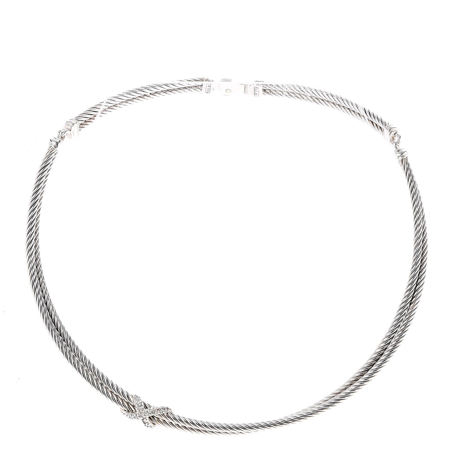 Sterling Silver Diamond Double Cable Crossover X Necklace