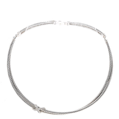 David Yurman Sterling Silver Diamond Double Cable Crossover X Necklace 3 of 5