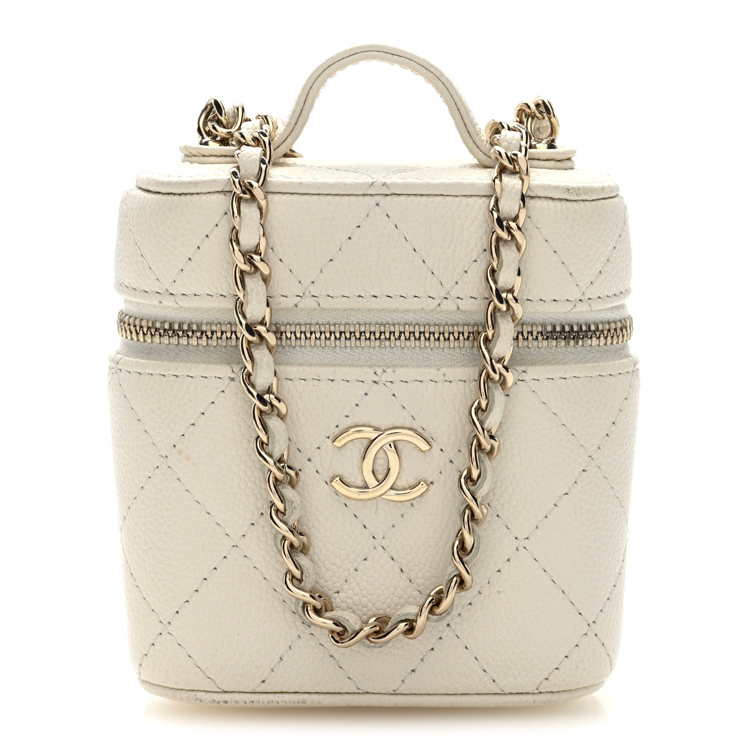 Chanel Caviar Quilted Small Handle With Care Vanity Case With Chain White 1 of 10