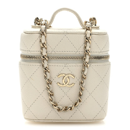 Chanel Caviar Quilted Small Handle With Care Vanity Case With Chain White 1 of 10
