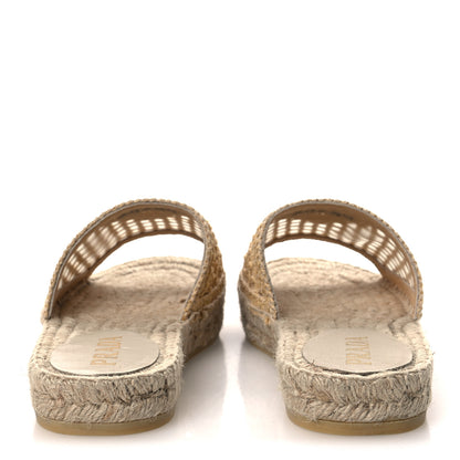 Prada Raffia Triangle Logo Crochet 20mm Espadrille Sandals 37 Natural Black 6 of 11