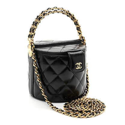 Chanel Lambskin Quilted Chain Top Handle Vanity With Chain  Black 3 of 11