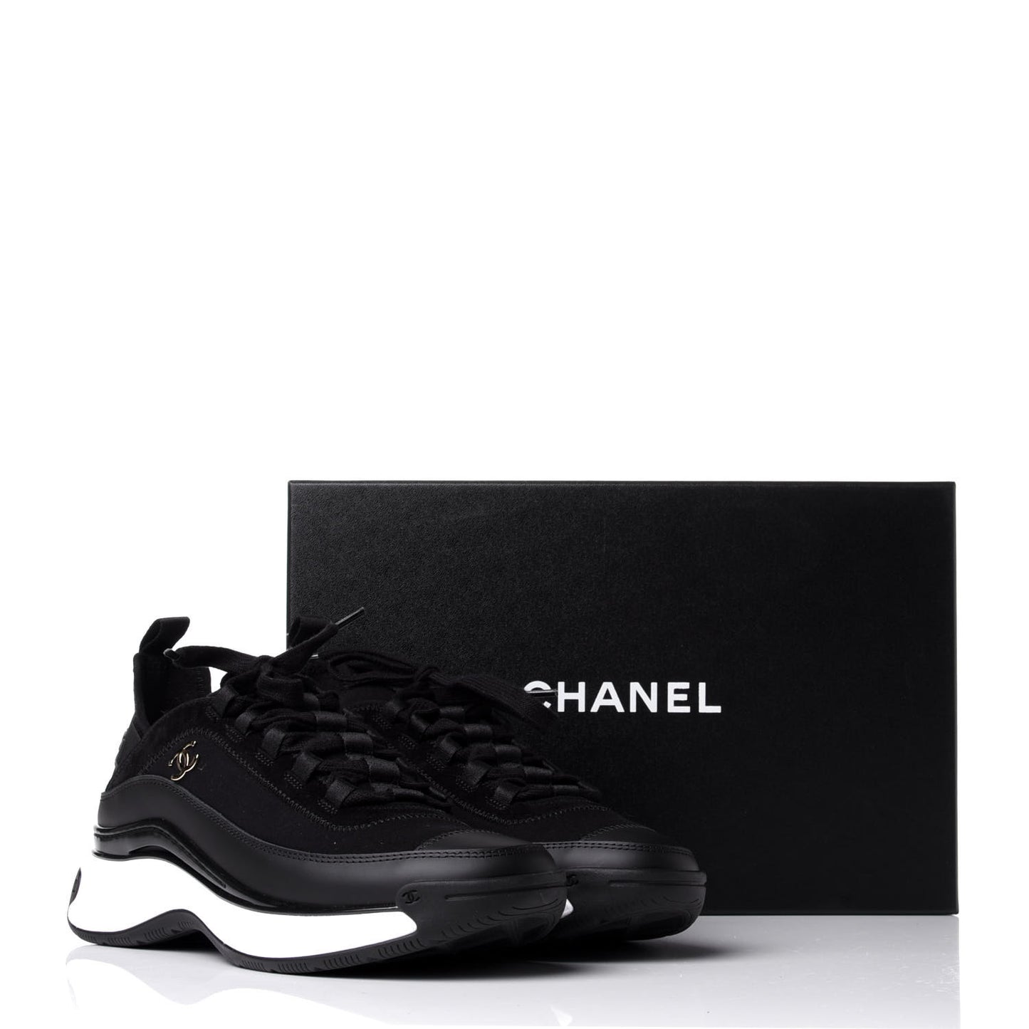 Velvet Calfskin Mixed Fibers CC Sneakers 38 Black
