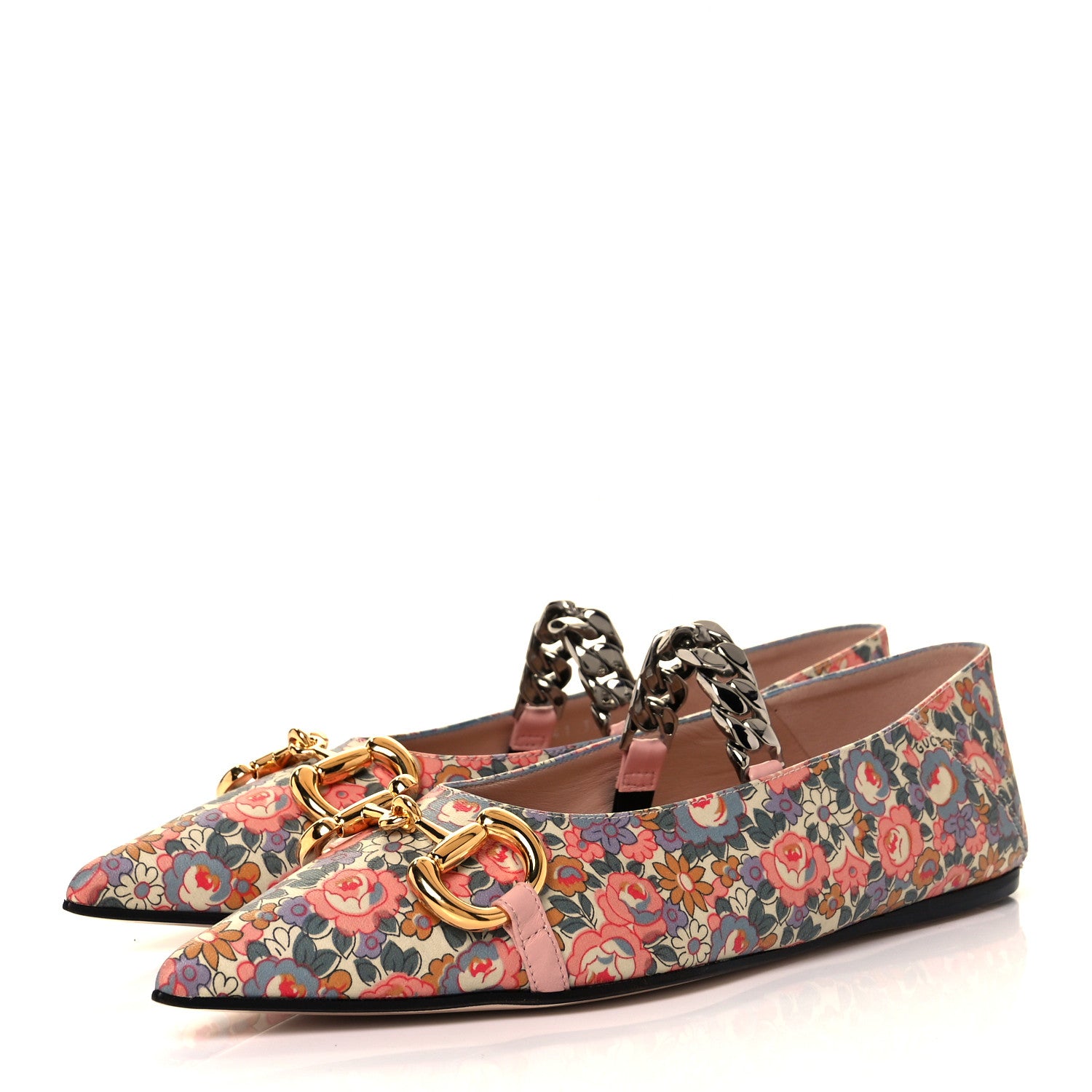 Gucci X LIBERTY OF LONDON Nappa Infinity Abbey Deva Horsebit Chain Embellished Flats 36.5 Perfect Pink Ivory 3 of 9
