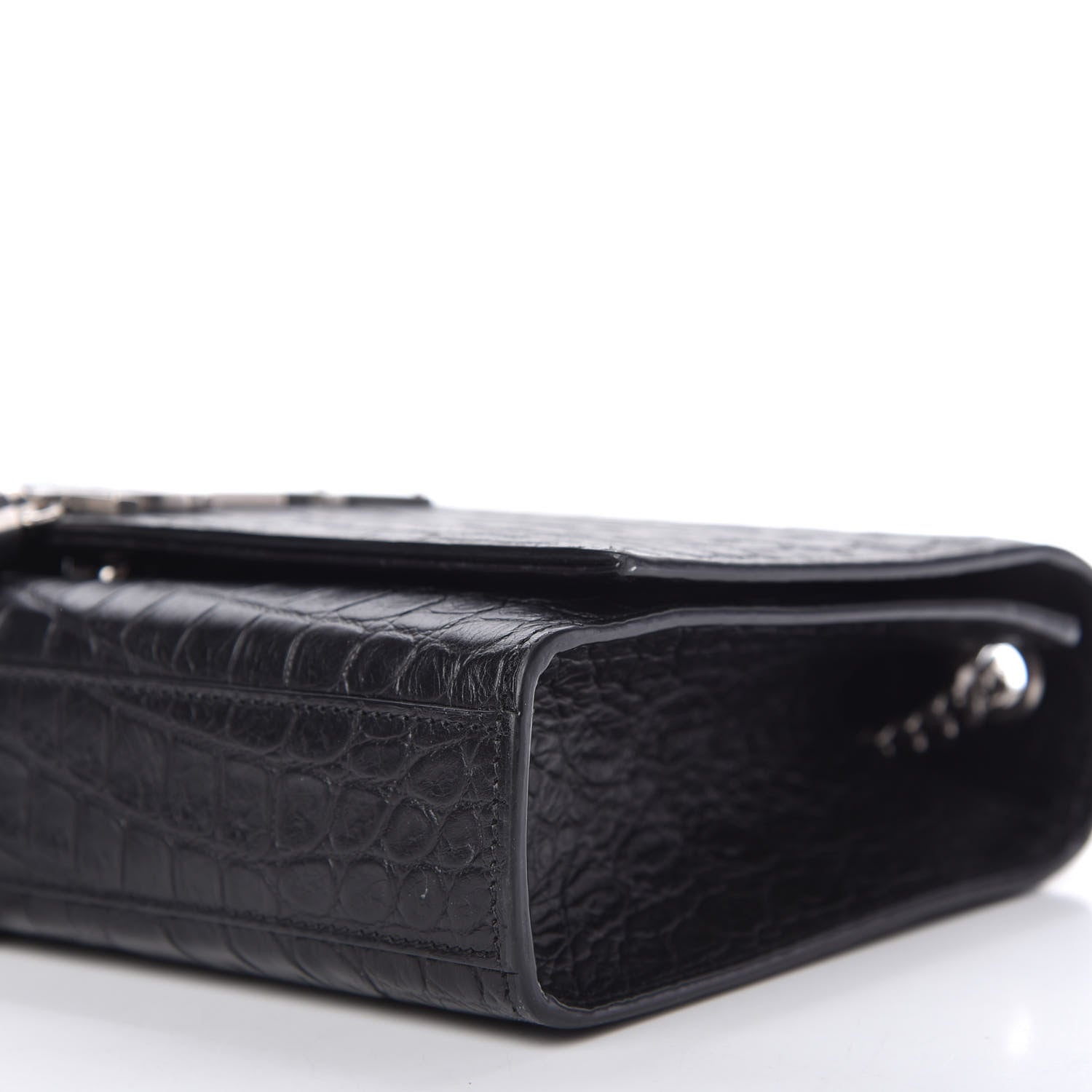 Saint Laurent Calfskin Crocodile Embossed Medium Classic Monogram Kate Tassel Satchel Black 7 of 10