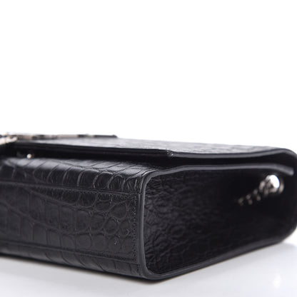 Saint Laurent Calfskin Crocodile Embossed Medium Classic Monogram Kate Tassel Satchel Black 7 of 10