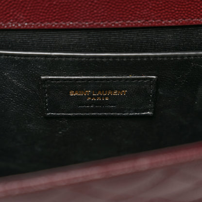 Saint Laurent Grain De Poudre Textured Mixed Matelasse Medium Triquilt Monogram Satchel Rouge Legion 4 of 9