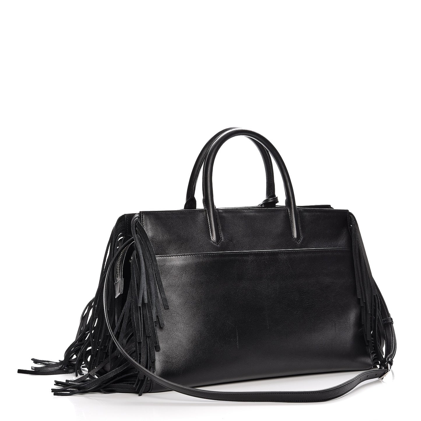 Grained Calfskin Medium Fringe Cabas Rive Gauche Black