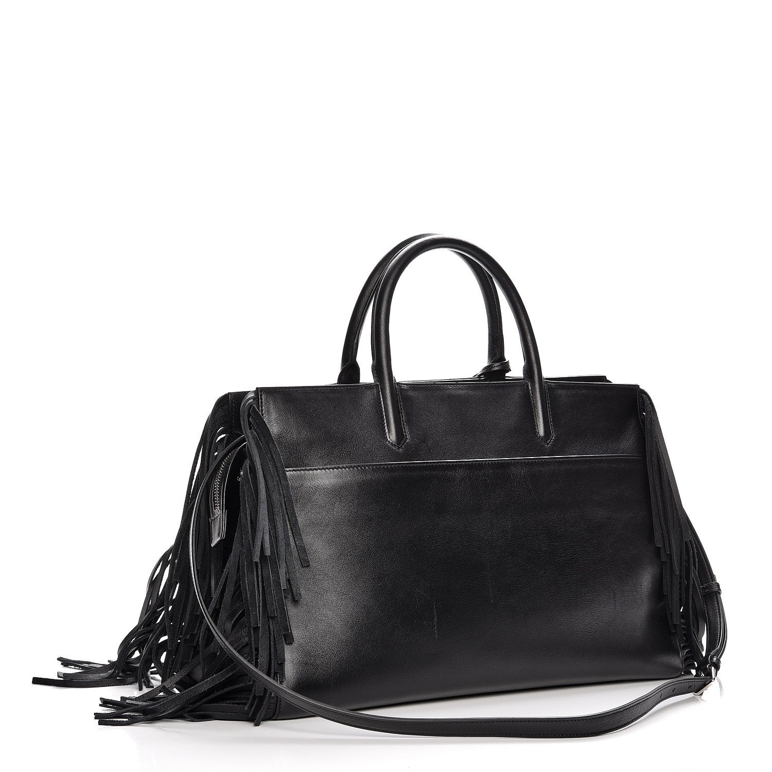 Saint Laurent Grained Calfskin Medium Fringe Cabas Rive Gauche Black 4 of 12