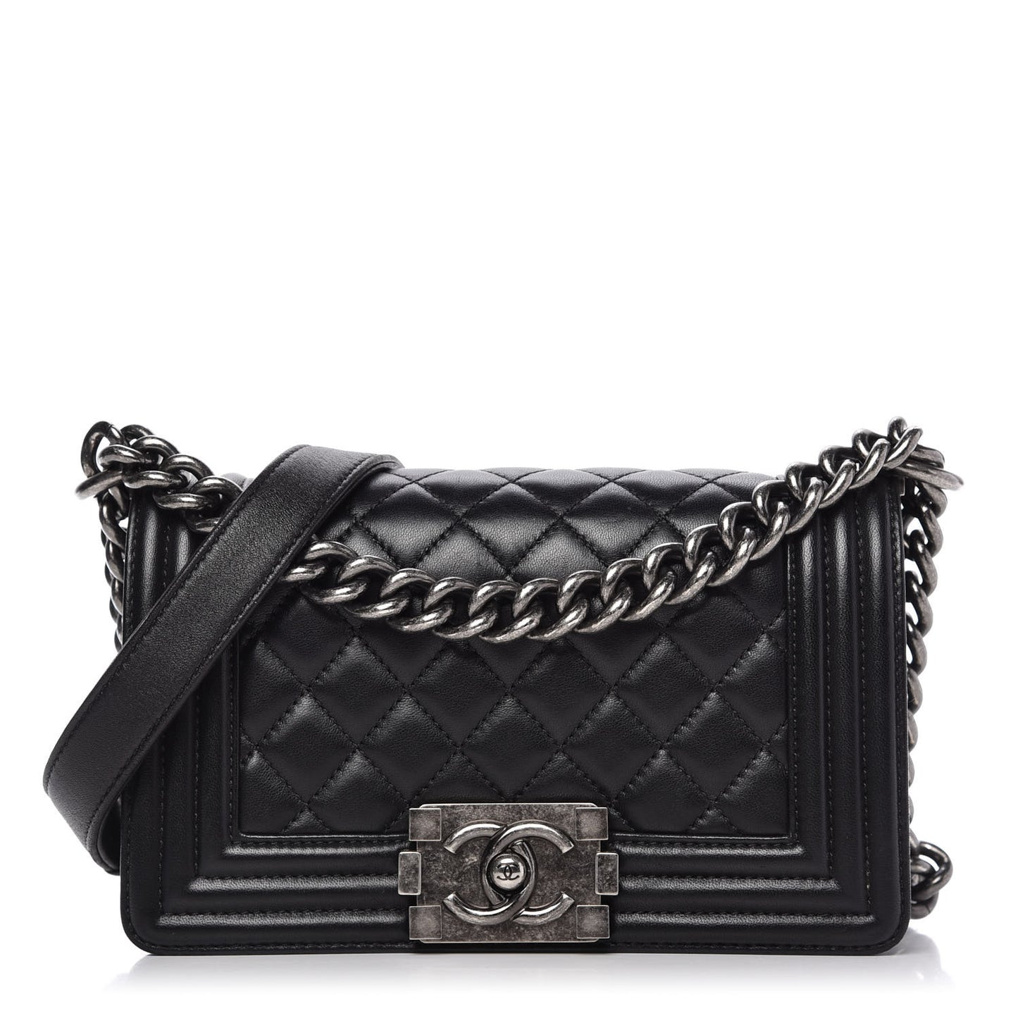 Lambskin Quilted Small Boy Flap Black
