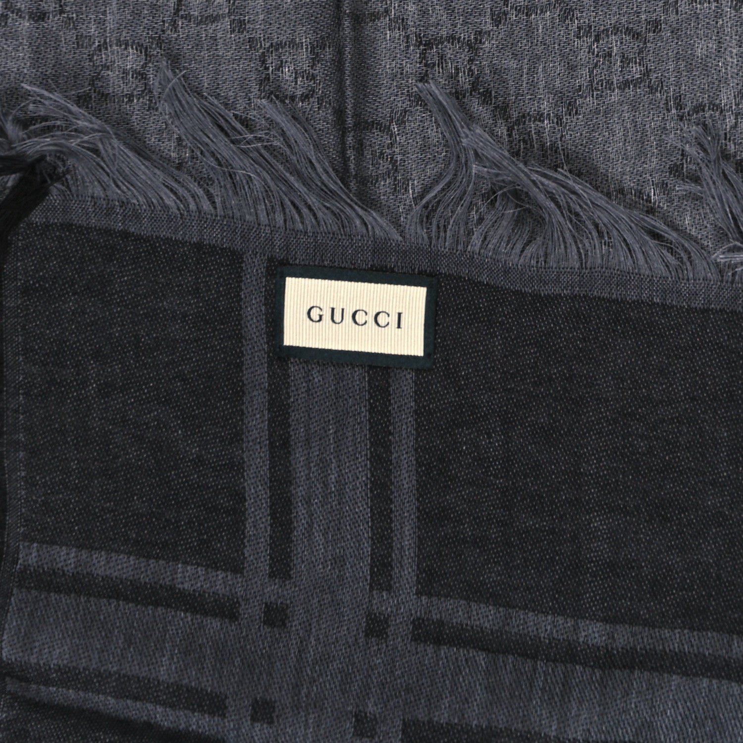 Gucci Wool Silk GG Monogram Diamante Plaid Surviee Shawl Graphite Black 3 of 3