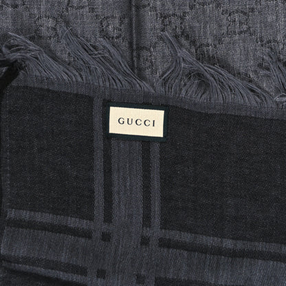 Gucci Wool Silk GG Monogram Diamante Plaid Surviee Shawl Graphite Black 3 of 3