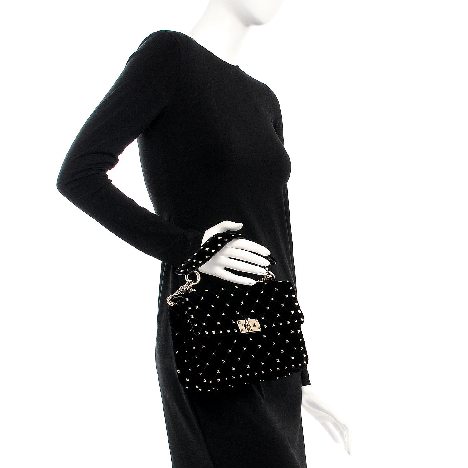 Valentino Garavani Velvet Medium Rockstud Spike Shoulder Bag Black 3 of 9