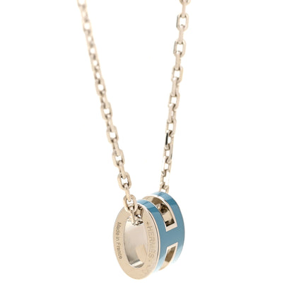 Hermes Lacquered Palladium Mini Pop H Pendant Necklace Bleu Jean 6 of 6