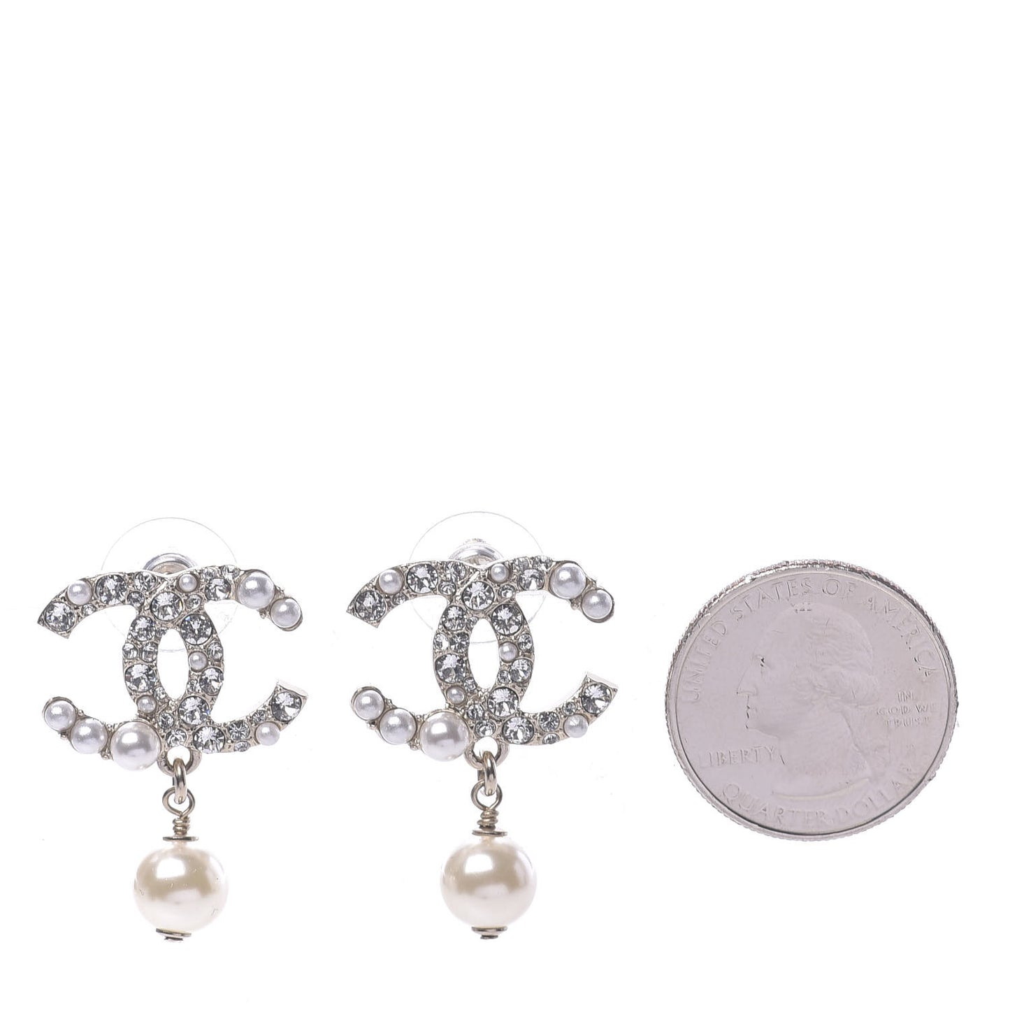 Crystal Pearl CC Drop Earrings Gold