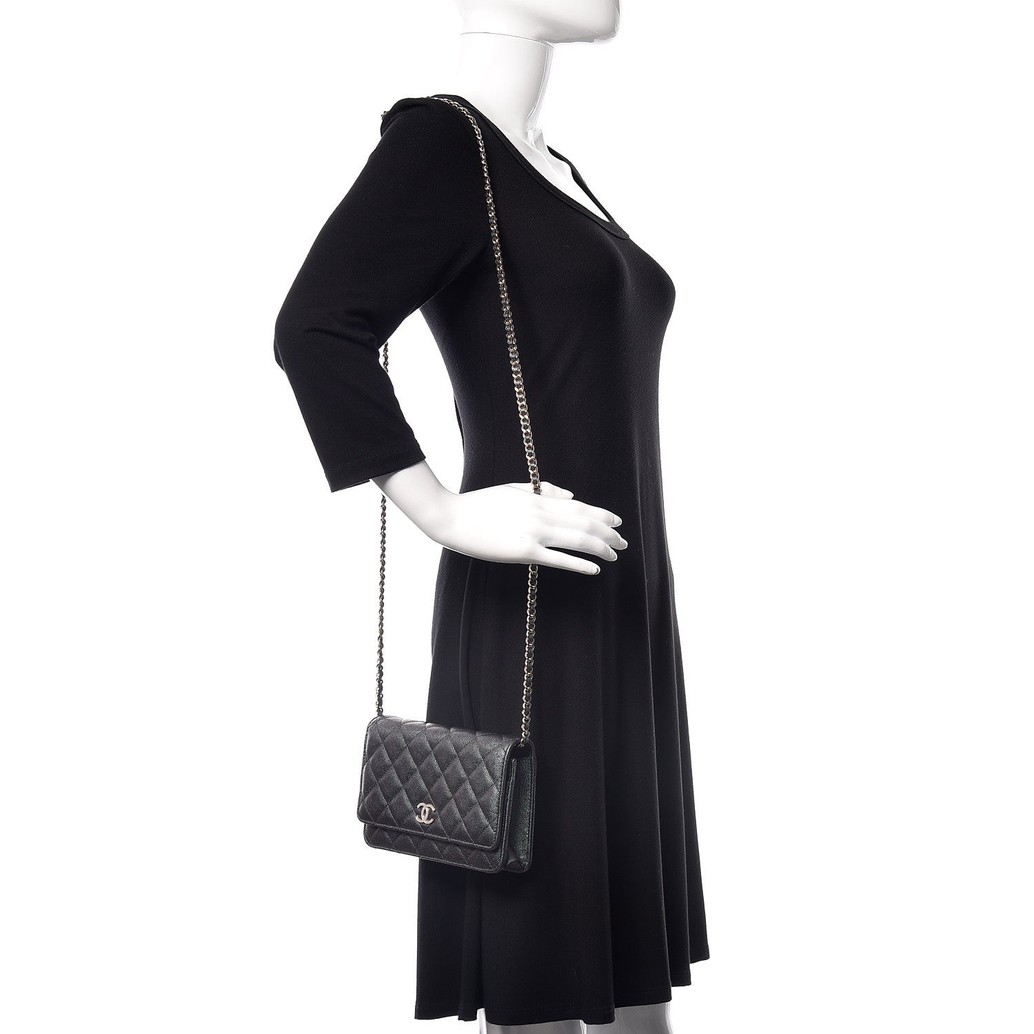 Chanel Iridescent Caviar Quilted Wallet On Chain WOC Black 2 of 11