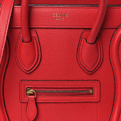 Celine Drummed Calfskin Nano Luggage Red 8 of 10