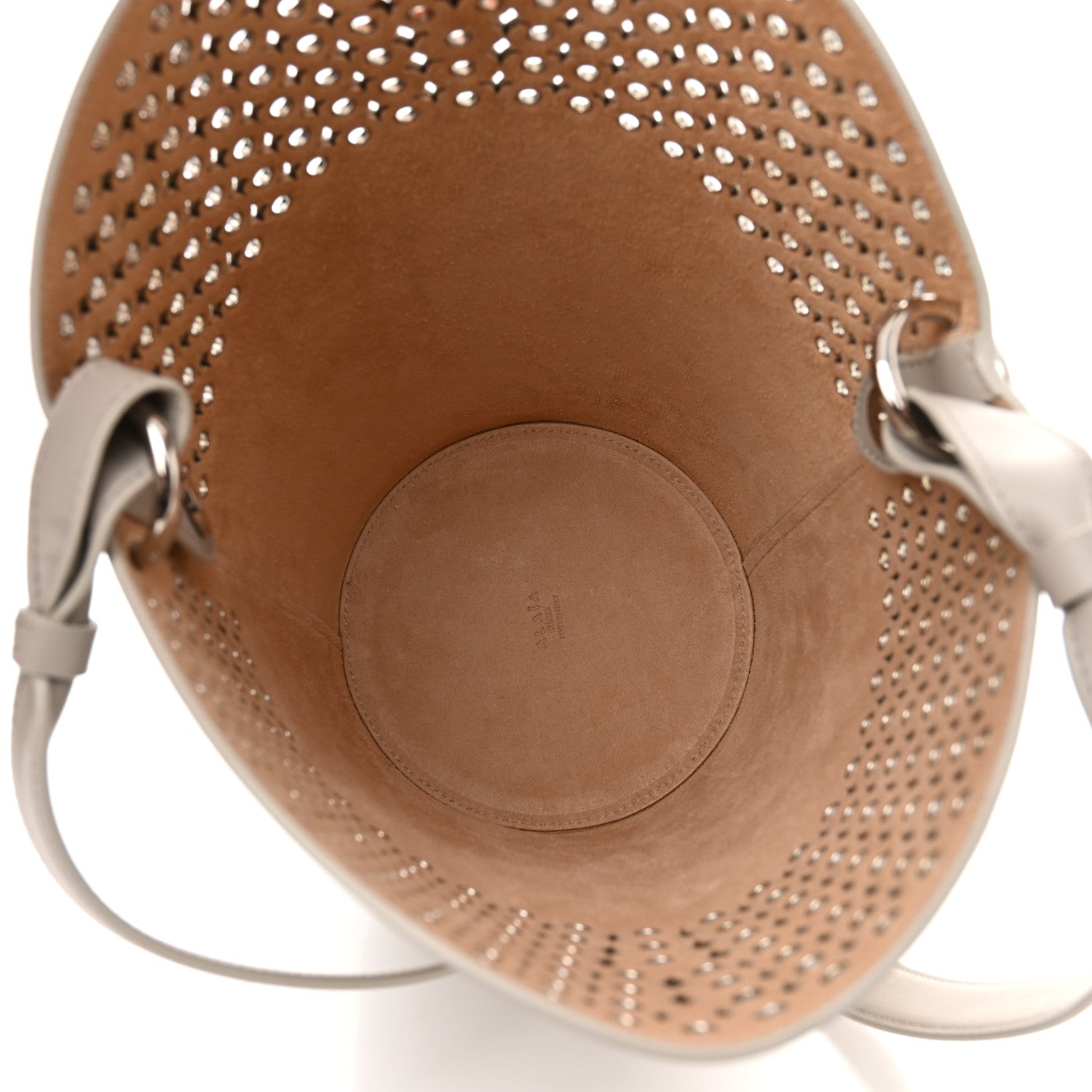 Alaia Calfskin Grommet Bucket Bag Taupe 5 of 9