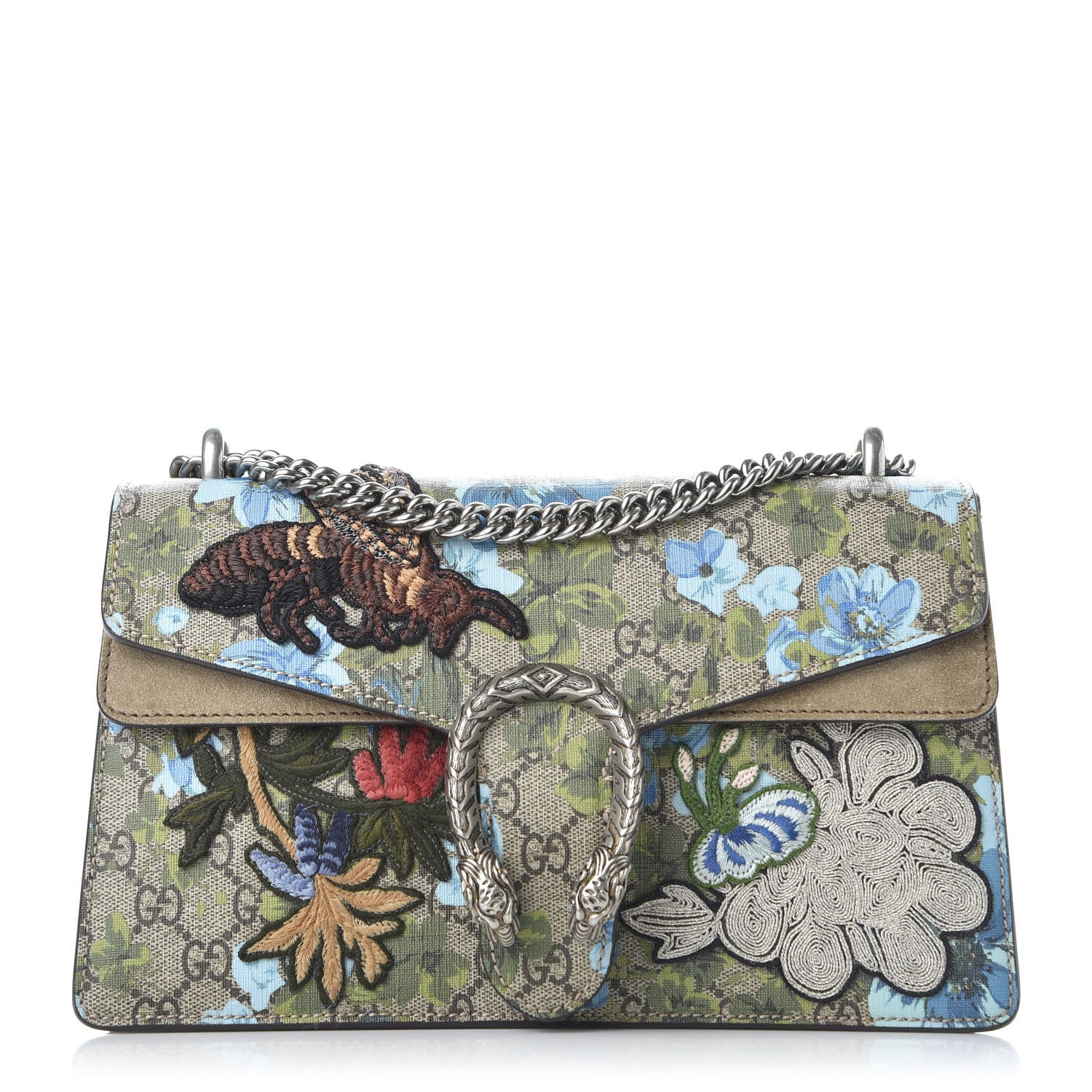 Gucci GG Supreme Monogram Blooms Print Embroidered Small Dionysus Shoulder Bag Blue Taupe 1 of 9