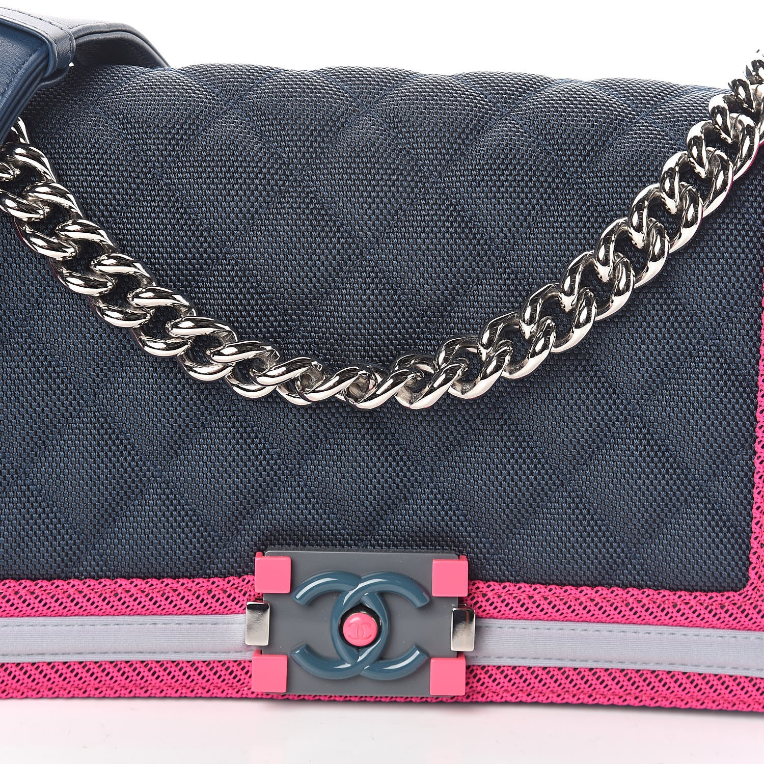 Chanel Canvas Quilted Medium Fluo Boy Flap Dark Navy Fuchsia Grey 10 of 10