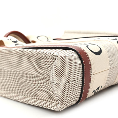Chloe Linen Calfskin Small Woody Ribbon Tote With Strap White Brown 9 of 11