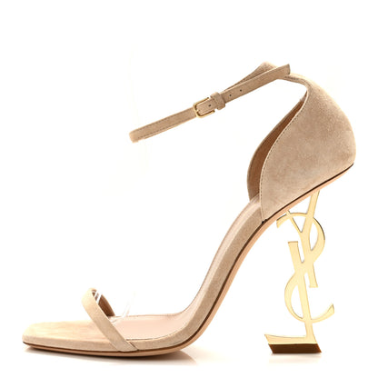 Saint Laurent Suede Calfskin Opyum 110 Sandals Cachemere 38 Pale Gold 1 of 9