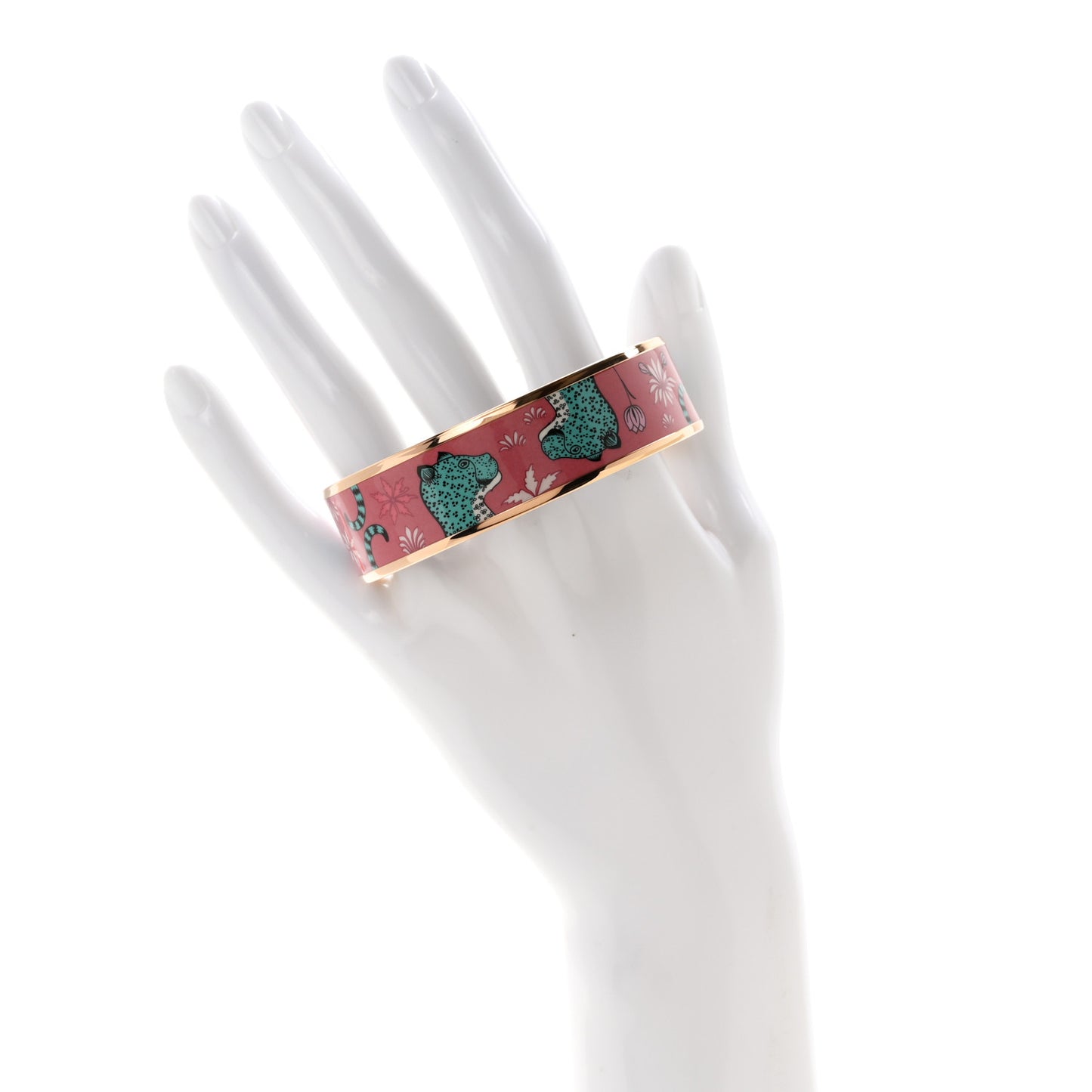 Enamel Printed Wide Les Leopards Bracelet Rose Couture