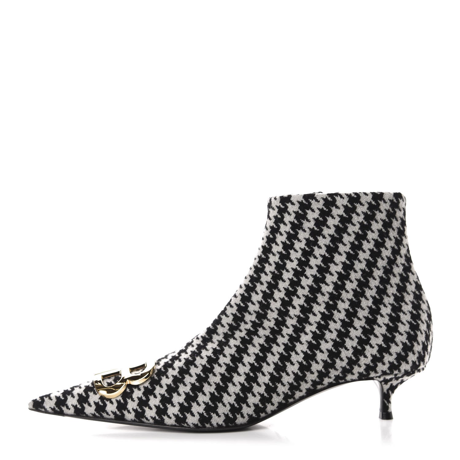 Balenciaga Wool Houndstooth BB Pointy Toe Ankle Booties 41 Black Ivory 1 of 10