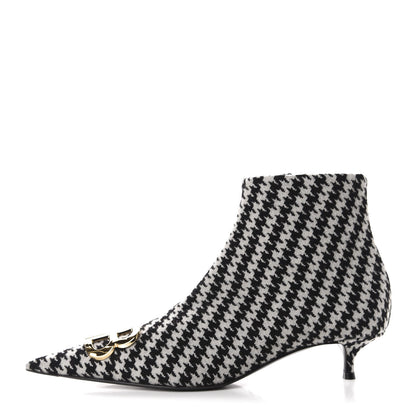 Balenciaga Wool Houndstooth BB Pointy Toe Ankle Booties 41 Black Ivory 1 of 10