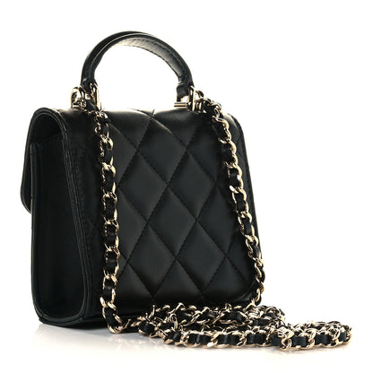 Chanel Lambskin Quilted Top Handle Flap Clutch With Chain Black 2 of 9