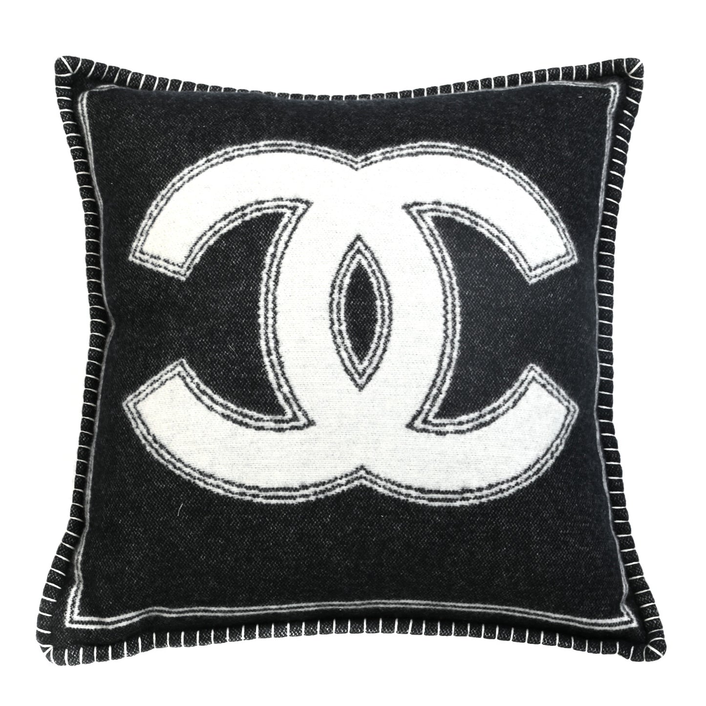 Merino Wool Cashmere CC Pillow Black White