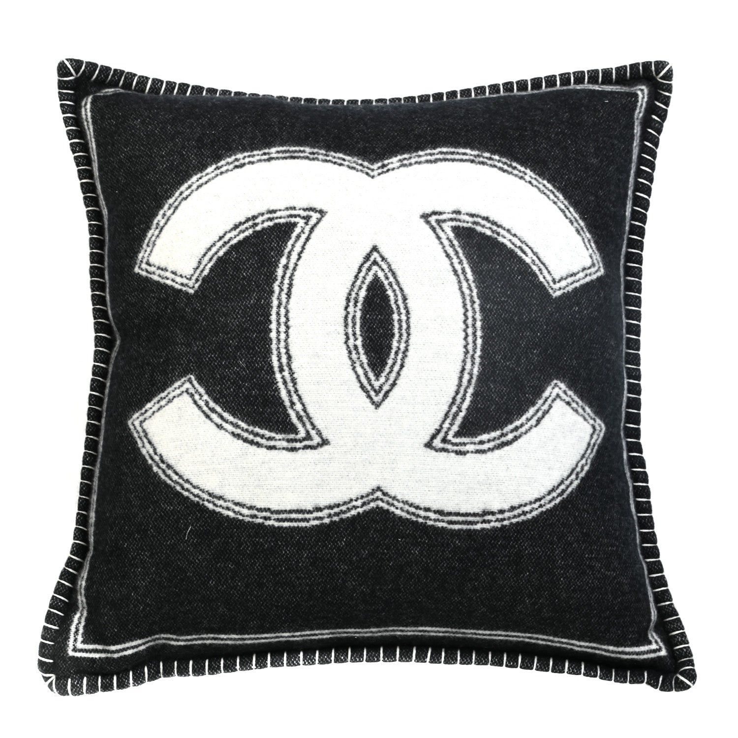 Chanel Merino Wool Cashmere CC Pillow Black White 1 of 3