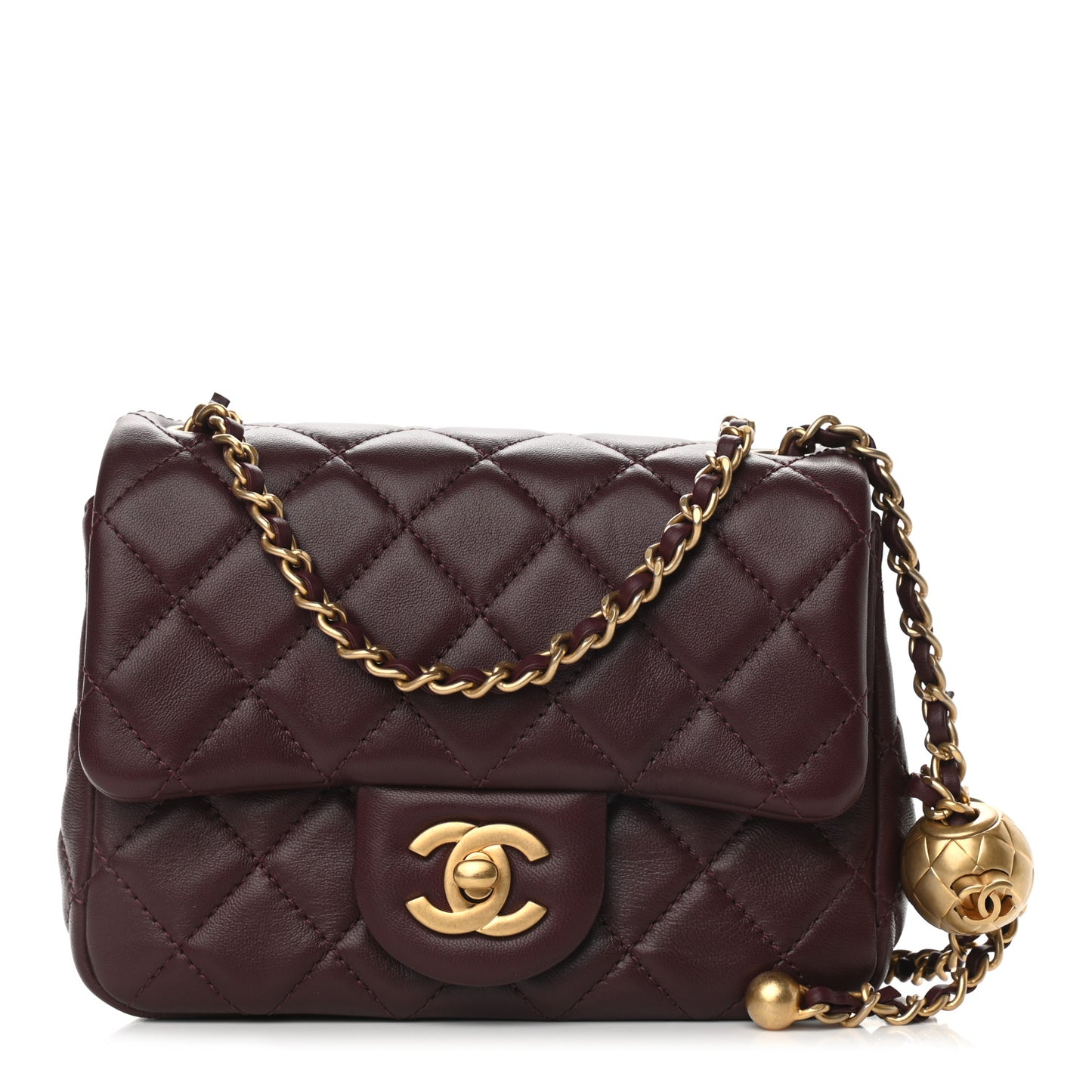 Lambskin Quilted Mini Pearl Crush Flap Burgundy