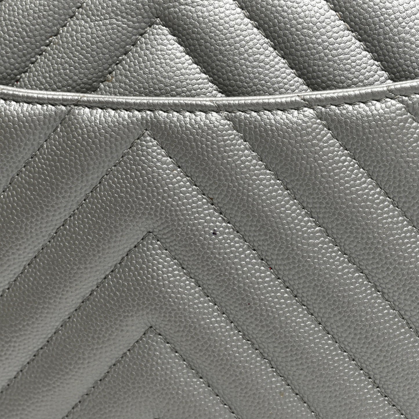 Metallic Caviar Chevron Quilted Jumbo Double Flap Silver