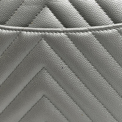 Chanel Metallic Caviar Chevron Quilted Jumbo Double Flap Silver 13 of 13