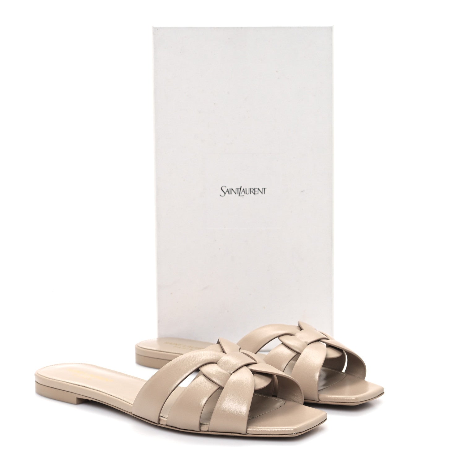 Saint Laurent Calfskin Tribute 05 Slide Sandals 39.5 Dark Beige 10 of 10