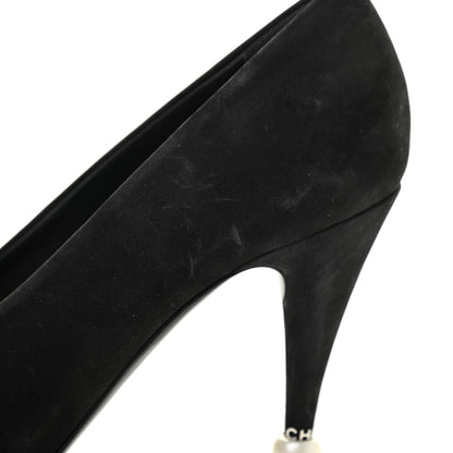Chanel Patent Suede Calfskin Pearl Cap Toe Pumps 40 Black 10 of 18
